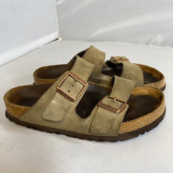 Birkenstock Arizona suede leather taupe sandals SZ 6 / 6.5 women 4 / 4.5 men Reg - Picture 1 of 6